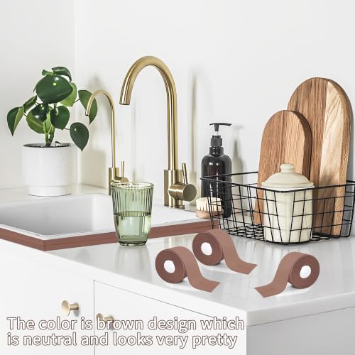 Image of 3 Rolls 10.5 Feet Caulk Tape Toilet Caulking Strip Self Adhesive Bathroom Sealing Peel and Stick Caulk Strip for Bathtub, 1.5 Inches (Brown Caulk)
