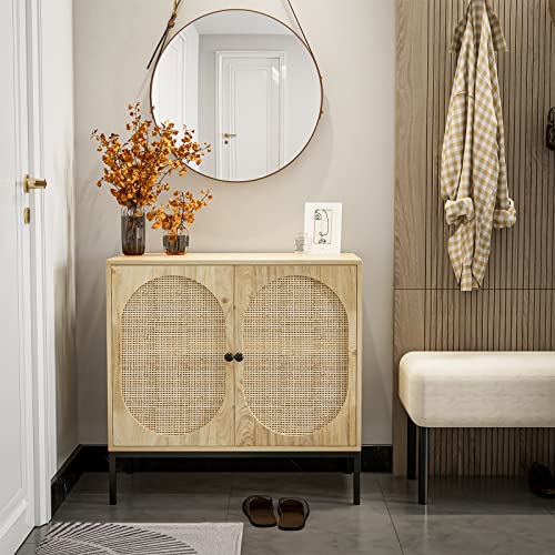 Ikifly HU8897-WD Rattan Storage Cabinet Set Of 2, Handmade Natural Rattan Door Buffet Cabinet With Storage, Sideboard Cabinet Console thumb #4