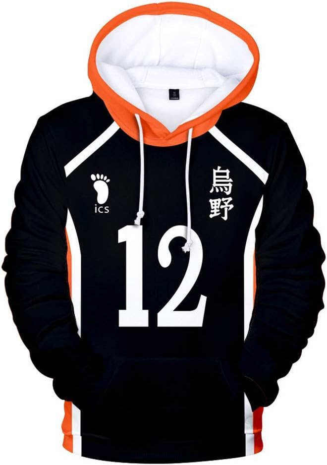 ZYOONG Haikyuu Hoodie Karasuno 3D Printed Pullover Jacket Ushijima Wakatoshi Hinata Shoyo Nishinoya Volleyball Cosplay Costume Sweatshirt for Men and Women (Color : 12, Size : 3XL)