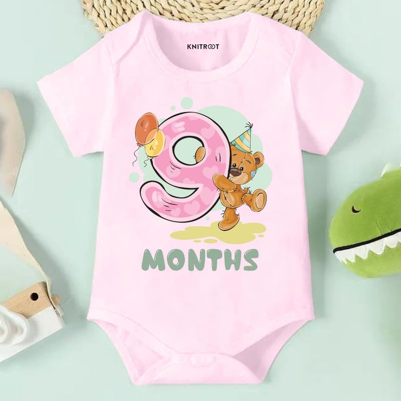 Image of Knitroot Monthly Birthday Teddy Special, Newborn Baby Half Sleeve Unisex Romper, Onesies, Sleepsuit, Body Suit, Envelope Neck, 1 to 12 Months Print, 0-12 Months, Infant Cloth for Boys & Girls