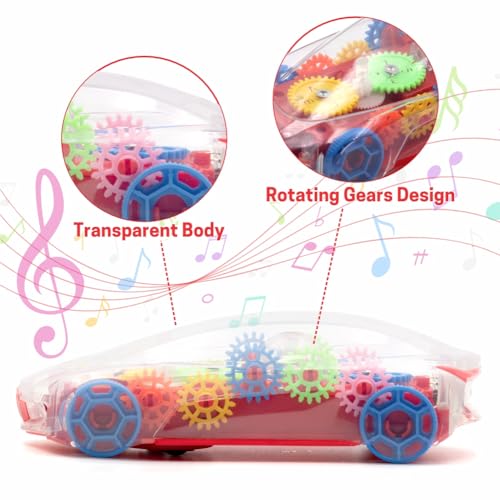 Image of ADITI TOYS Transparent Gear Car for Kids, Concept Gear Car with Music and Light Toy for Kids, 3D Concept Plastic Car with 360 Degree Rotation, Suitable for Kid Above 3 Years, BIS Approved (Red)