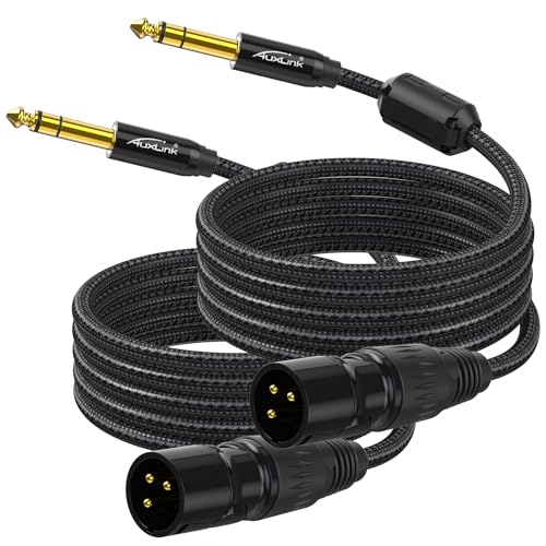 AuxLink XLR Male to 1/4, TRS to 6.35mm 15ft 2Packs Gold-Plated Connectors Nylon Braided, Quarter Inch to XLR Male Cable for Speakers, Mixers, Amplifiers