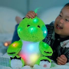 BSTAOFY 11\'\' Light Up Dinosaur Stuffed Animals Cute LED T-Rex Soft Plush Toy Glow in The Dark Gifts for Kids Boys Girls Valentines Birthday Holiday, Green
