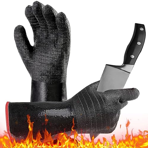 Profesionales Guantes de Barbacoa, Guantes para Horno con Forro de Algodón Aislante Resistente Calor 850°/1562°F, 14' Longitud de Protección, Totalmente...