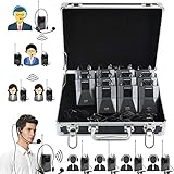 EXMAX EX-938 Wireless Headset Microphone Tour Guide System Interpreter Transmitter Translator in Your Ear for Church Translation Simultaneous Interpretation (1 Transmitter 10 Receivers & Storage Case)