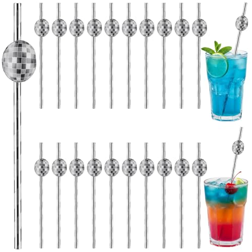 Guduling 60 Pcs Disco Ball Straws Paper Disco Straws 70s Retro Paper Straws for Crafts 70s Party Decorations Baby Shower Birthday Supplies Silver