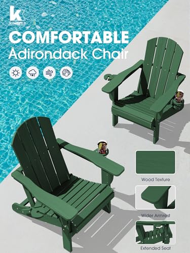 Folding Adirondack Chair Set of 2 with 2 Cup Holders, Green