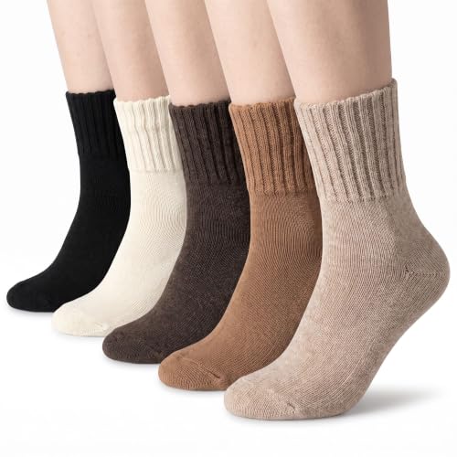 Image of Winter Women Socks 5 Pairs Vintage Wool Casual Thermal Crew Socks