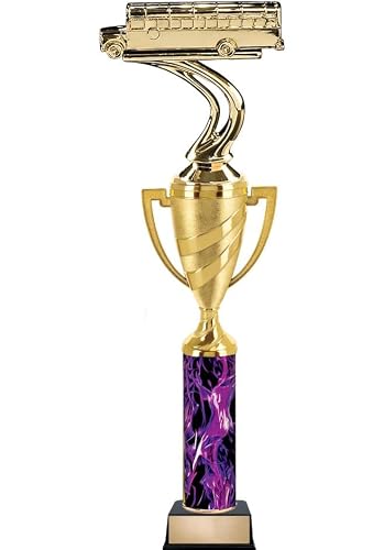 Crown Awards Personalized Purple Inferno School Bus Trophy, 13.5" School Bus Trophy Prize, Personalize with Free Engraving