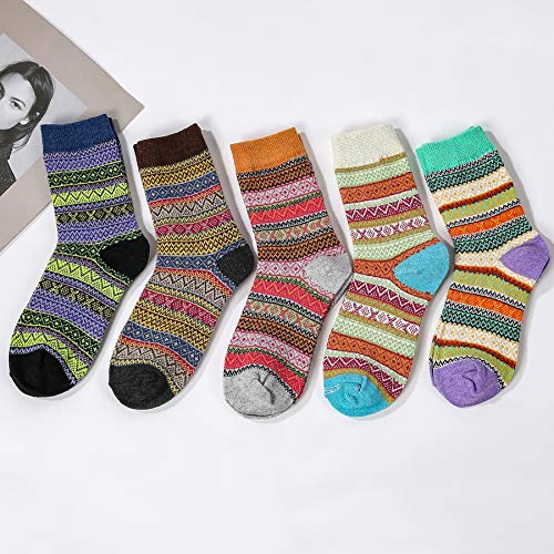 Zando Womens Wool Socks Winter Thick Athletic Socks Crew Sock Warm Hiking Merino Wool Socks Soft Mid Calf Cashmere Sock Duck Boot Sock D Assorted Stripe One Size #TOP1