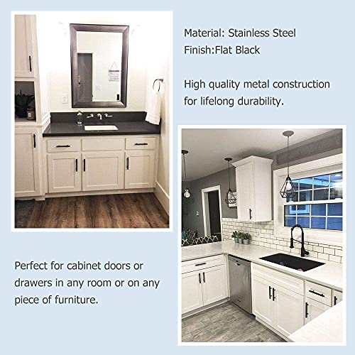 Image of homdiy Black Drawer Pulls Cabinet Handles 10Pack - HD201BK Cabinet Door Handles 4-1 /2 in Hole Centers Cabinet Hardware Modern Cabinet Pulls for Kitchen Cabintes