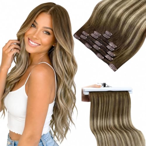 Sunny Hair Clip in Hair Extensions Real Human Hair Brown Blonde 24inch 150g