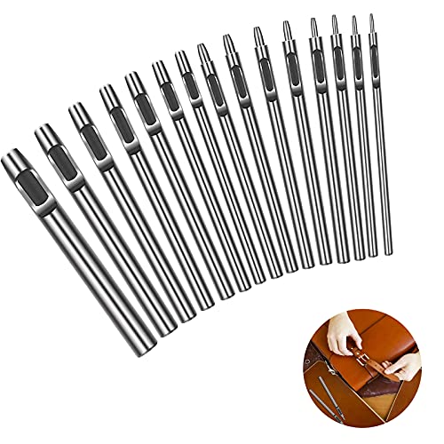 15 Pcs Perforadora de Cuero, Punzón Cuero Agujero, Perforador Cuero Redondo, Punzón Hueco para Cinturón, Bolso, Reloj, Correa de Cuero, Lona, Ojal, Artesanía, 0,5 mm a 6 mm(Plateado)