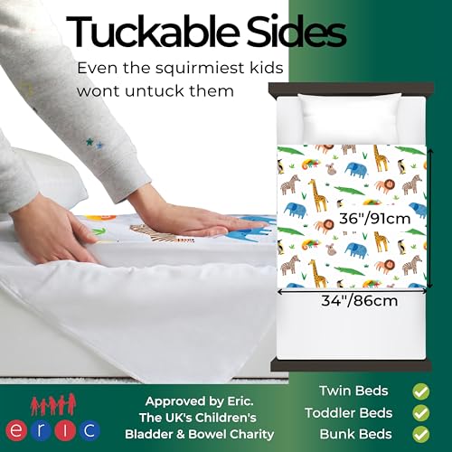 Image of Hygge Sheets Potty Training Pee Pads for Kids, Toddlers - 100% Waterproof, Non Slip Bed Wetting Pad for Twin Beds - Washable, Reusable Mattress & Sheet Protector - Safari