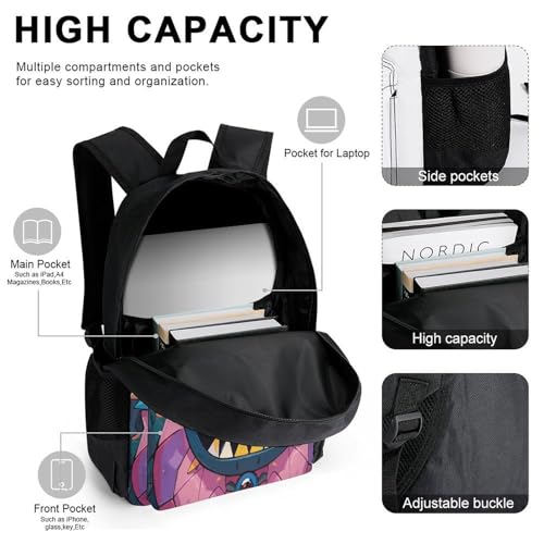3-in-1 Backpack Combination Set Monster Eyes Print 3Pcs Backpack Sets Travel Daypack with Lunch Bag And Cosmetic Bag4