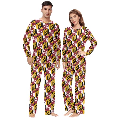 Laprad Men's Women's Long Sleeve Pajama Sets Maryland Flag Comfy 2 Piece Loungewear with Pockets