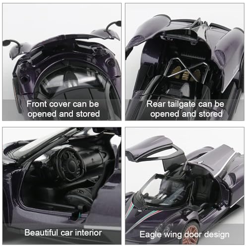 Image of 1 /32 Pagani Huarya Roadster Exclusive Alloy Metal Pull Back Die-Cast Toy Car with Openable Doors & Light Music Collectible Sound Light Toy for Kids Best Birthday Gift (Purple)