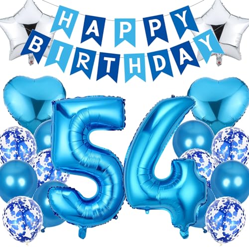 Feelairy Ballon Anniversaire 54 ans Homme, Décoration Anniversaire 54 ans Homme Bleu Happy Birthday Décoration Ballon Anniversaire Kit de Fournitures de Fête pour 54 ans Anniversaire Homme
