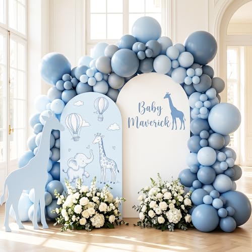 Image of RUBFAC 135pcs Dusty Blue Balloons, Boho Neutral Blue Latex Balloon Different Sizes 18 12 10 5 Inch for Garland Arch Birthday Wedding Engagements Anniversary Baby Shower Party Supplies