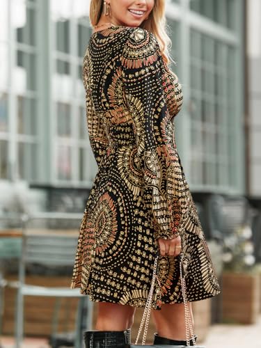 CUPSHE Women's Paisley Printed Fall Mini Dress V Neck Long Sleeve Smocked Waist Flowy Ruffled Vacation Dressss4