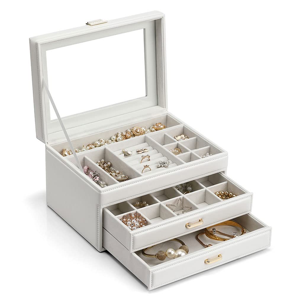 Juwelierschachtel künstliche Leder Schmuckschachtel Schublade Aufbewahrungsbox Ringohrring Halskette Armband Uhr Aufbewahrungsbox Multilayer Schmuckschachtel Schmuckkoffer Organizer (Farbe: Gold)