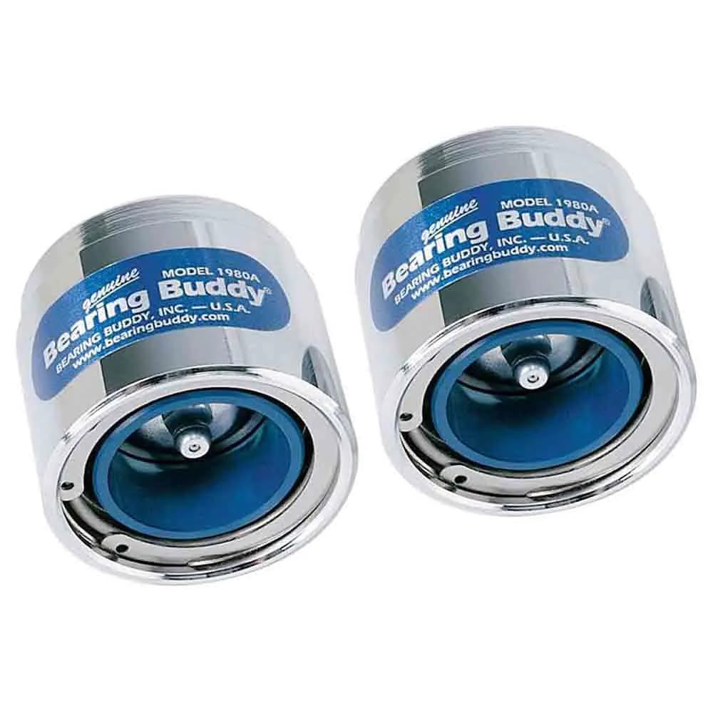 Bearing Buddy 1980A - USA-Made Chrome Plated Bearing Protector w/ 19B Bra & Blue Grease Indicator - Wheel Bearing Protectors for Boats, RVs, & More - Only Fits Hubs w/ 1.980” Inside Diameter (2 Pairs)