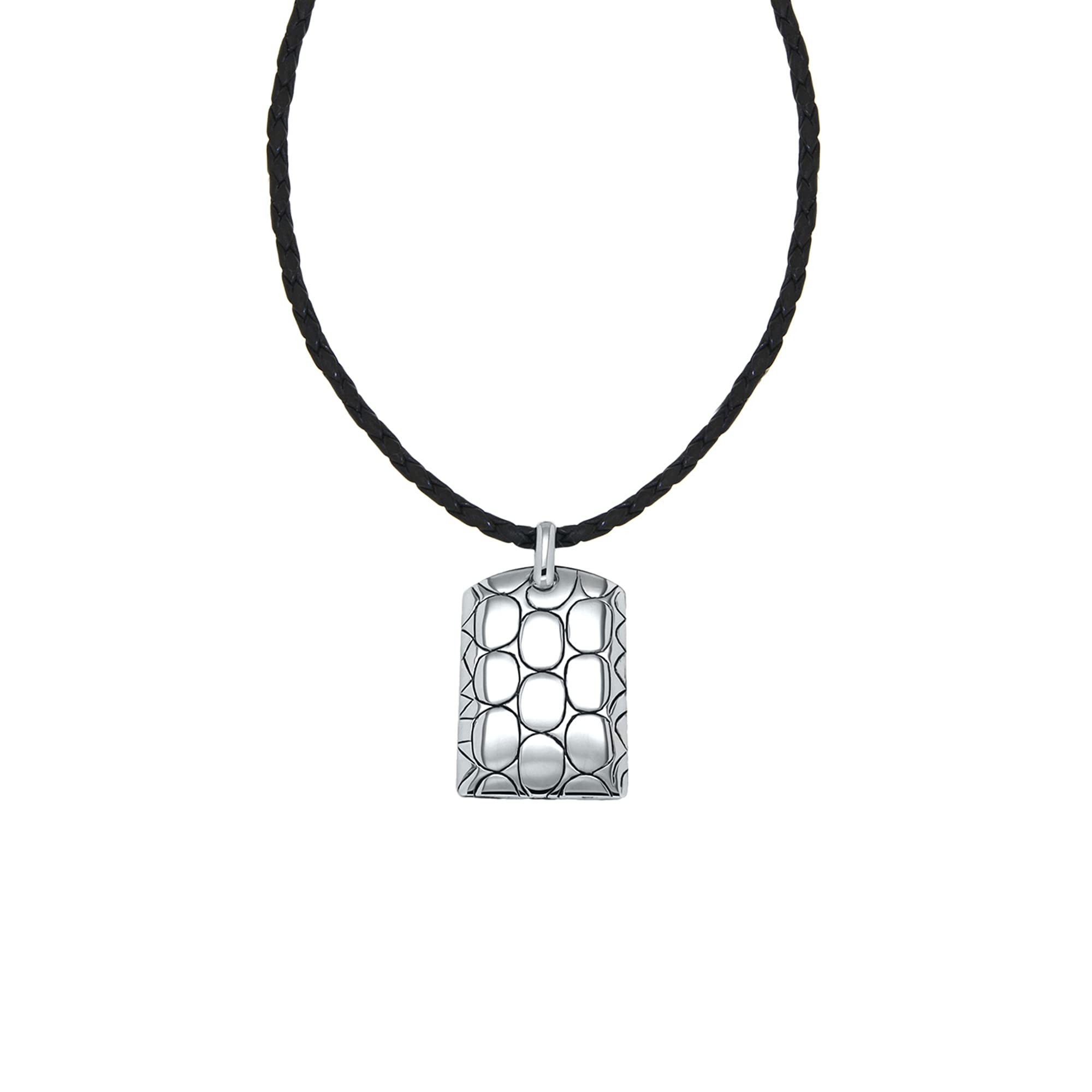 Tuscany Silver Collana da Uomo in Argento Sterling Placcata Rodio con Piastrina Stile Bali su Cordino in Pelle 46cm/18