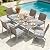 YITAHOME 7-Piece Patio Furniture Set, Outdoor Wicker Conversation Dining Furniture with 6 Chairs, Soft Cushions and Imitation Wood Grain Dining Table for Backyard, Balcony and Garden