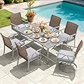 YITAHOME 7-Piece Patio Furniture Set, Outdoor Wicker Conversation Dining Furniture with 6 Chairs, Soft Cushions and Imitation Wood Grain Dining Table for Backyard, Balcony and Garden