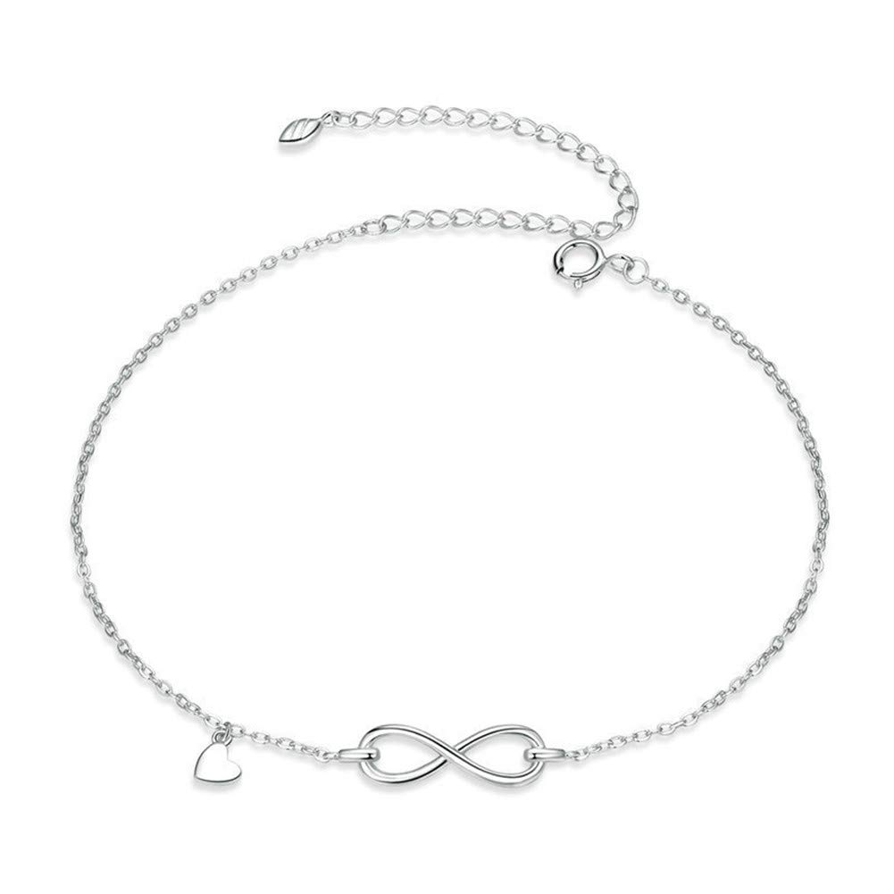 AtegazzaInfiniti Silver Anklet and Heart for Women Gift Anklet 19-25 cm egb32, Silver