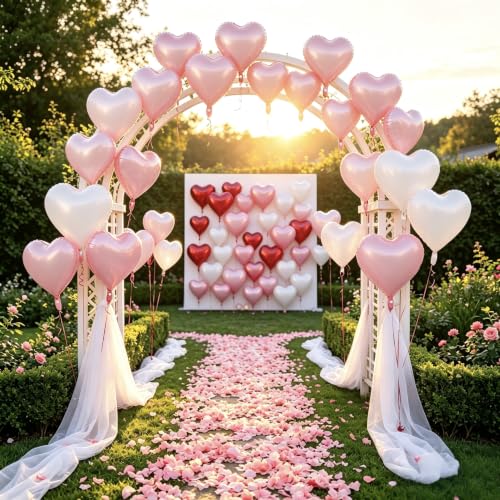 Image of 50 Pcs Red Pink White Heart Balloons,5 Inch and 10 Inch Heart Foil Balloons Love Balloon Valentine Balloon for Birthday Party Wedding Engagement Party Baby Shower Valentine Day Decorations