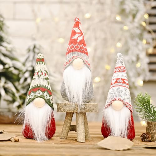 Cytecedx Figura decorativa de Navidad de Wichtel 3 piezas de Papá Noel, figuras de Papá Noel Gnom, figuras de Navidad, pequeñas enanas de Navidad, hechas a mano, figuras de peluche escandinavas para