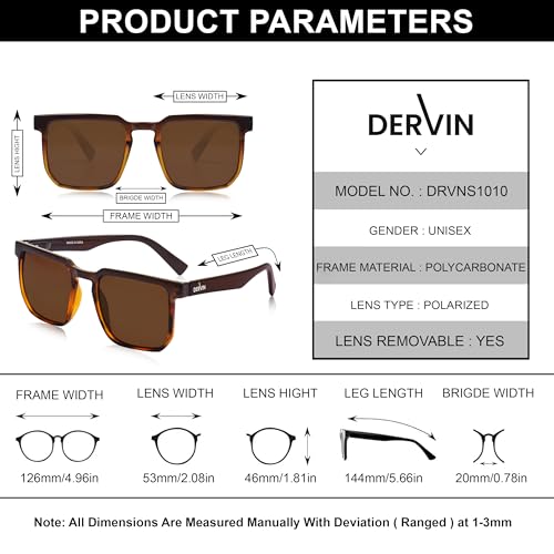 Image of Dervin Square Polarized UV Protected Sunglasses for Men and Women