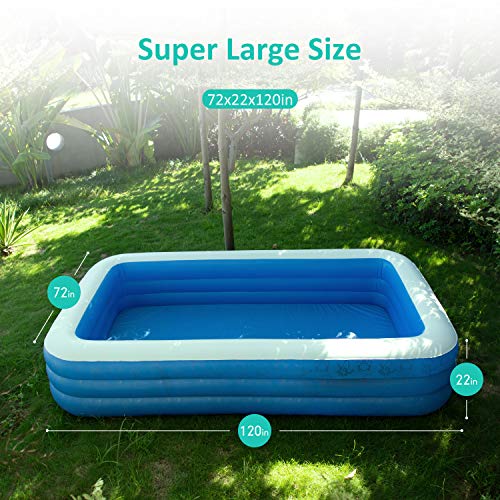 AZSSMUK Inflatable Pool,120" X 72" X 22" Full-Sized Adult Inflatable Swimming Pool Kiddie Pools for Family Kids, Adults, Infant, Garden, Backyard,Water Party,Summer Water Party,Family Swimming Center
