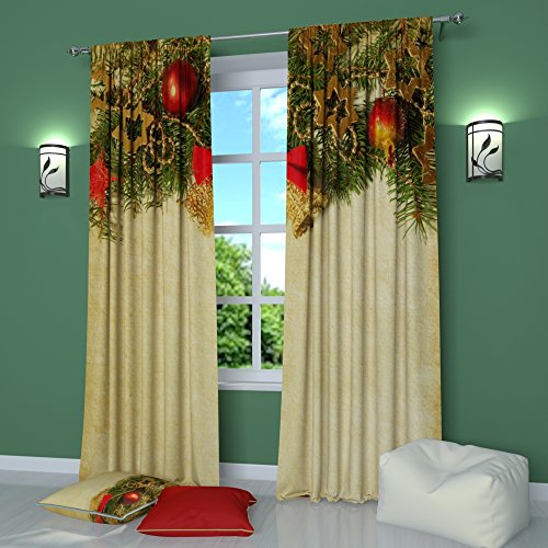 Factory4me Christmas Curtains New Year's Ring. Window Curtain Set of 2 Panels Each W42 x L84 Total W84 x L84 inches Drapes for Living Room Bedroom Kitchen