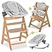 Hauck - Chaise Haute Bois Alpha Plus Newborn Premium - Évolutive avec Transat Inclinable, Coussin d’Assise et Réducteur - Bois Naturel Gris Nordique