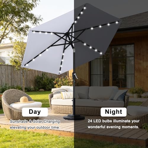 Image of ABCCANOPY Durable Solar Led Patio Umbrellas with 24LED Lights 7.5FT with 6 Sturdy Ribs (Fog Gray)