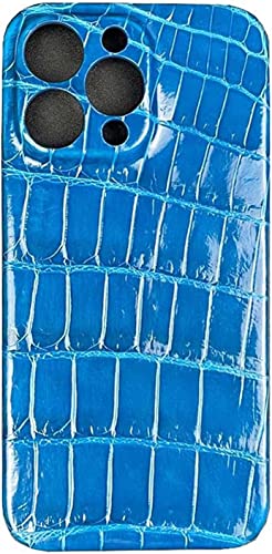 Étui en cuir crocodile iPhone 14 Plus bleu Nil évitez les rayures