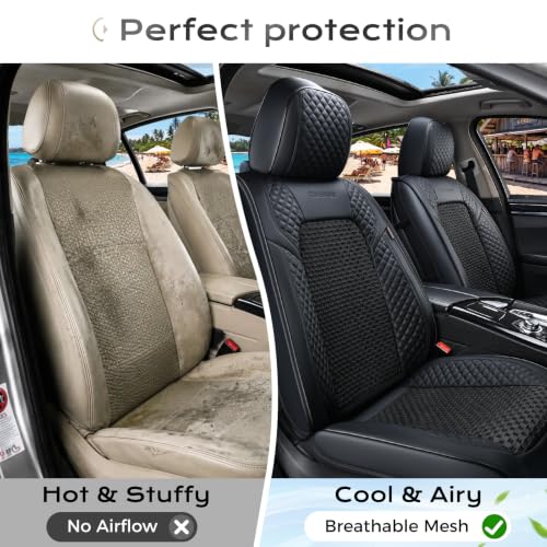 Image of Coverado Seat Covers Full Set, 5 Seats Universal Seat Covers for Cars, Black Car Seat Covers Front Seats Back Seat Cover, Breathable Car Seat Cushion, Leather Seat Cover Seat Protector Fit Most Cars