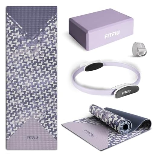 Fitfiu Fitness KITWELL-400 Pack de 4 Accesorios Yoga Pilates Color Lila con Esterilla, Bloque, Aro y Correa Incluye Guía de Ejercicios Wellness