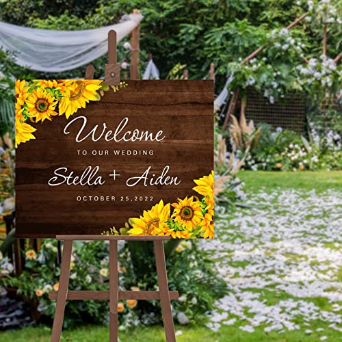 Panneau de mariage personnalisé bois jaune tournesol papeterie cérémonie