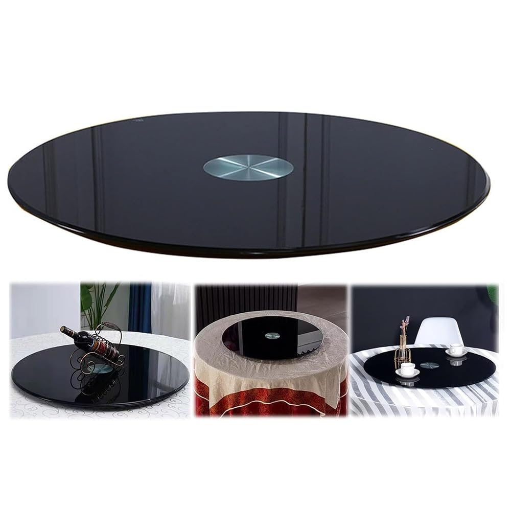 Plateau de service rotatif anti-inclinaison Lazy Susan verre noir bord poli