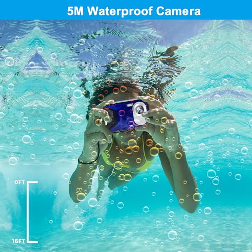 Digital Camera,Kids Waterproof Camera For Snorkeling,30Mp 1080P Point And Shoot Cameras With 2.8" 18X Digital Zoom,17Ft Underwater Camera With A Battery And 32GB Micro Card Compact Cameras - 2