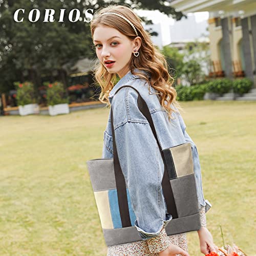 Image of CORIOS Women's Canvas Handbag Casual Shoulder Bag Patchwork Tote Bag
