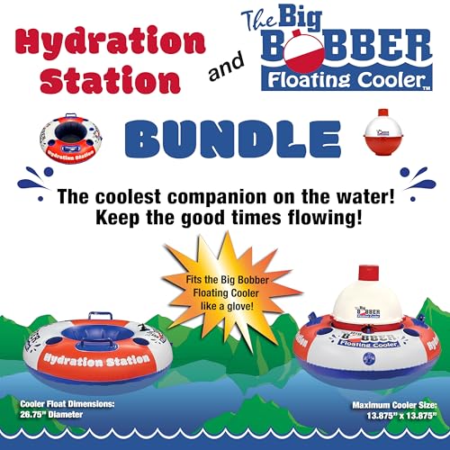 Hydration Station Float and Big Bobber Floating Cooler Bundle, Durable Inner Tube with Cup Holders & Mesh Bottom, Portable Drifter Cooler, Keeps Drinks Cold for Tubing, Boating & Outdoor Fun