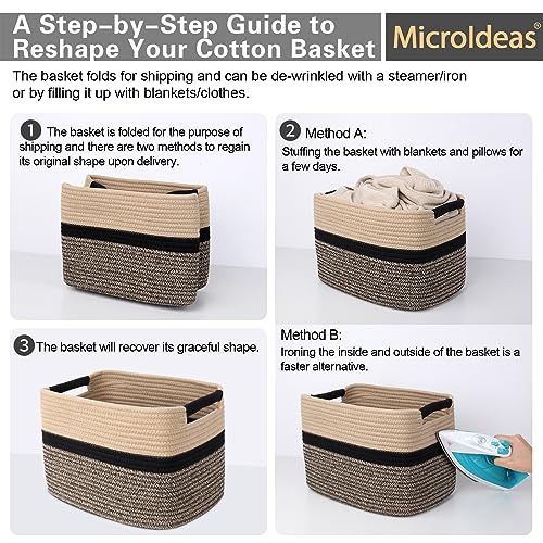 Image of Woven Rope Storage Bin for Organizing - Medium 13 inchx9.8 inchx9 inch Rectangular Cube Basket with Handles, Decorative Boho Nursery, Bathroom, Closet Organizer - Black & Jute by MicroIdeas