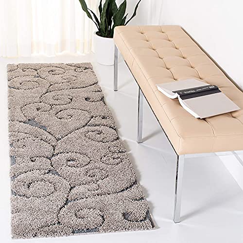 Image of Grand Swirl Premium Shaggy Carpet for Living Room, Bedroom, High Low Design Finish Microfiber 1.8 Inch Pile High, 2x6 Feet Runner Dark Beige Or Light Brown|Grey Color