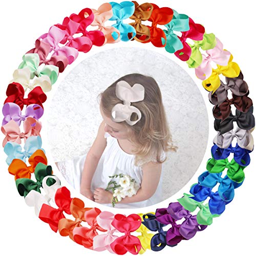 DeD 40Pcs/Colors 4.5 Inch Hair Bows Clips Boutique Grosgrain Ribbon Alligator Clips Hair Bow for Baby Girl Infant Toddler Kid
