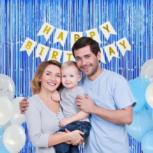 Image of Thicken Blue Streamers 2 Pack 3.2 x 8.2 FT, Blue Foil Fringe Tinsel Backdrop Curtains for Graduation Fathers Day Decorations, Birthday Decorations for Men Boys