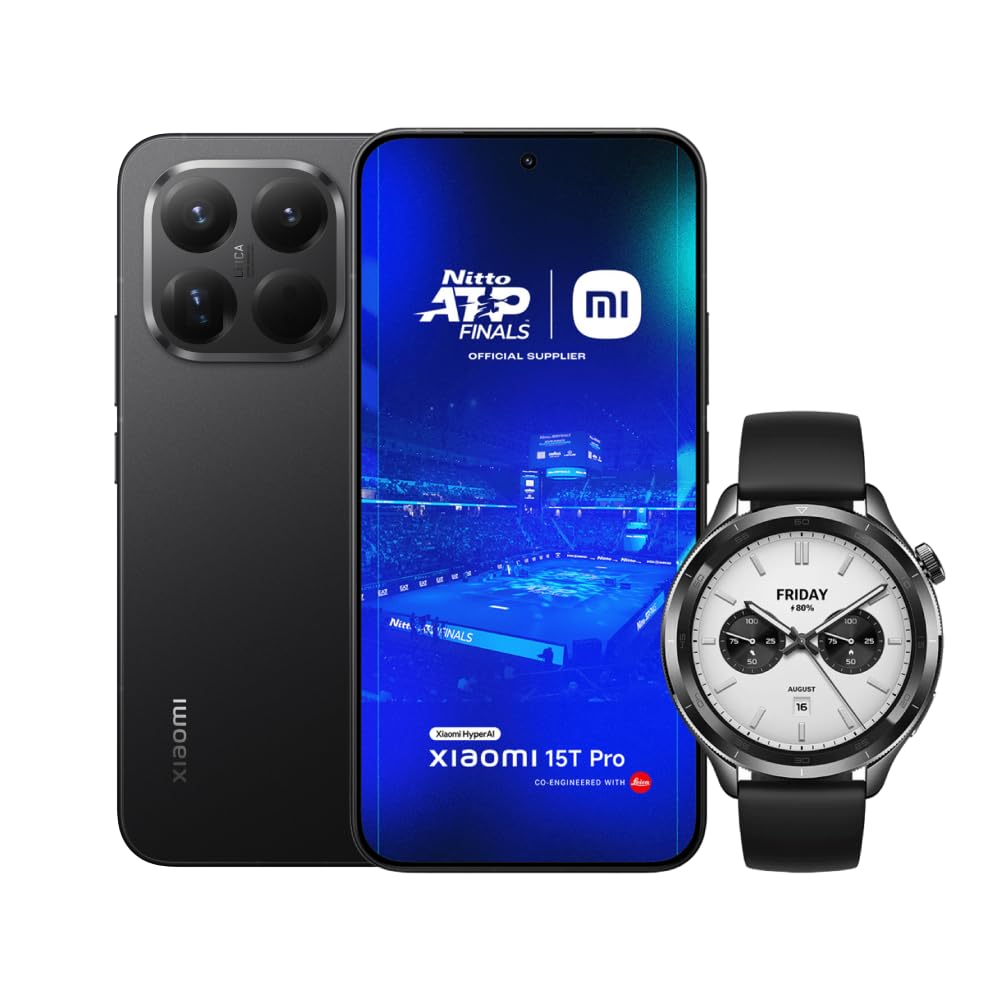 Xiaomi 15T Pro, Smartphone 12+256GB, Display Eye-care 6,83" 144Hz, MediaTek Dimensity 9400+, Leica 5x Pro 50MP, 5500mAh, Garanzia 2 Anni, Nero, Caricabatterie non incluso +Xiaomi Watch S4 Nero